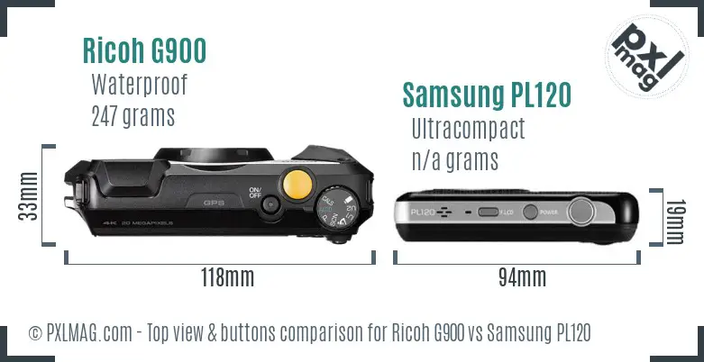 Ricoh G900 vs Samsung PL120 top view buttons comparison