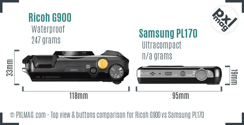 Ricoh G900 vs Samsung PL170 top view buttons comparison