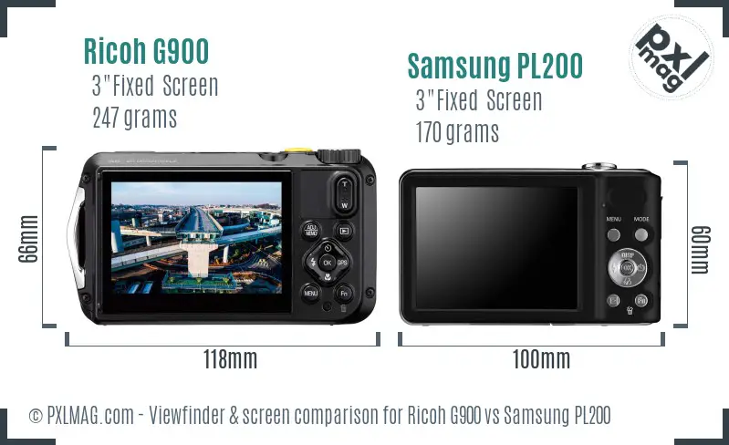 Ricoh G900 vs Samsung PL200 Screen and Viewfinder comparison