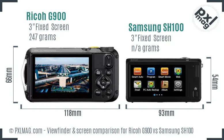 Ricoh G900 vs Samsung SH100 Screen and Viewfinder comparison