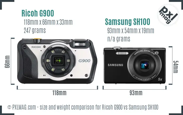 Ricoh G900 vs Samsung SH100 size comparison
