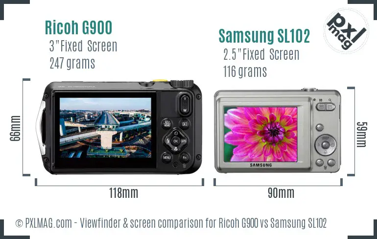 Ricoh G900 vs Samsung SL102 Screen and Viewfinder comparison
