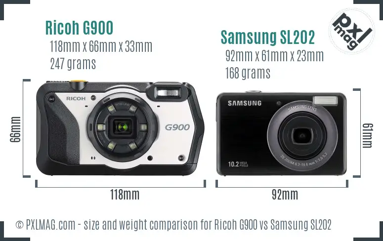Ricoh G900 vs Samsung SL202 size comparison