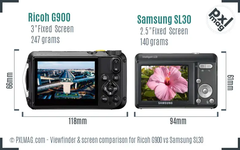 Ricoh G900 vs Samsung SL30 Screen and Viewfinder comparison