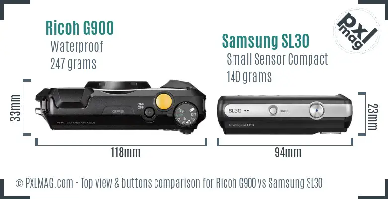 Ricoh G900 vs Samsung SL30 top view buttons comparison