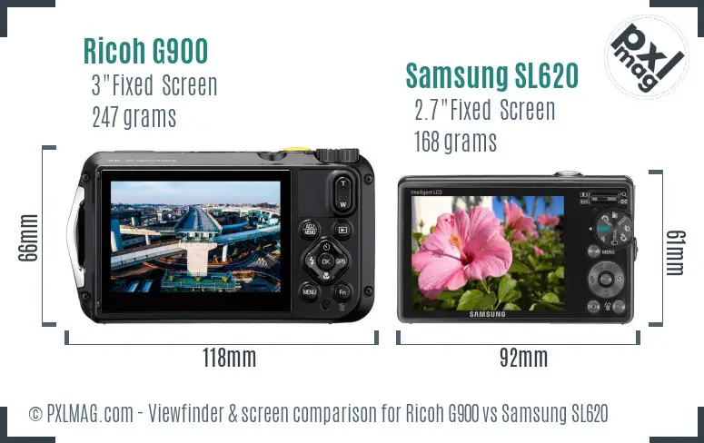 Ricoh G900 vs Samsung SL620 Screen and Viewfinder comparison