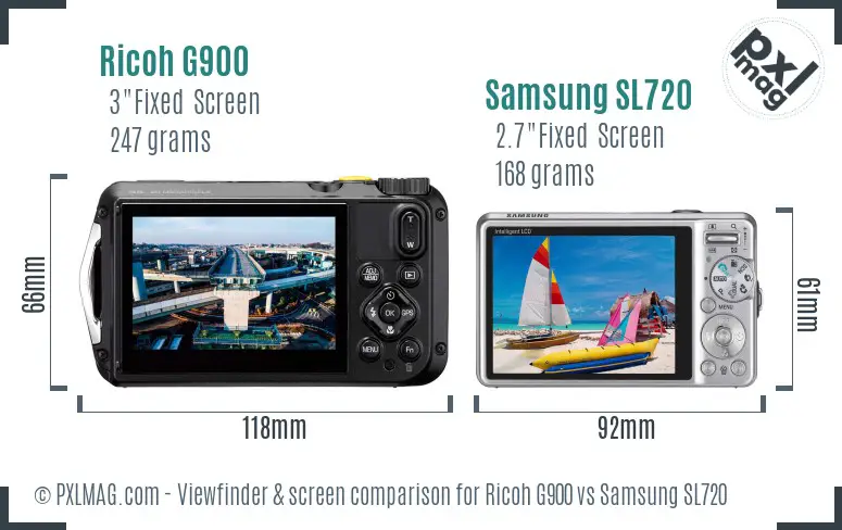 Ricoh G900 vs Samsung SL720 Screen and Viewfinder comparison