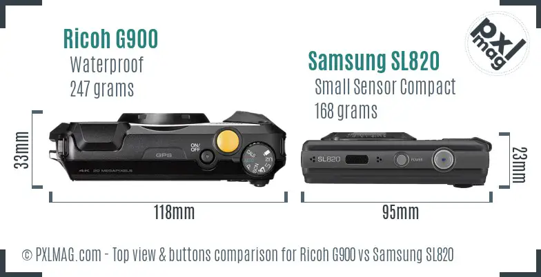 Ricoh G900 vs Samsung SL820 top view buttons comparison