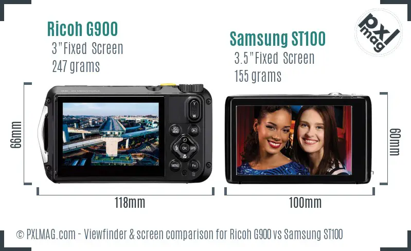 Ricoh G900 vs Samsung ST100 Screen and Viewfinder comparison