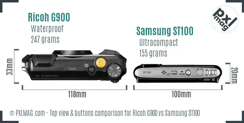 Ricoh G900 vs Samsung ST100 top view buttons comparison