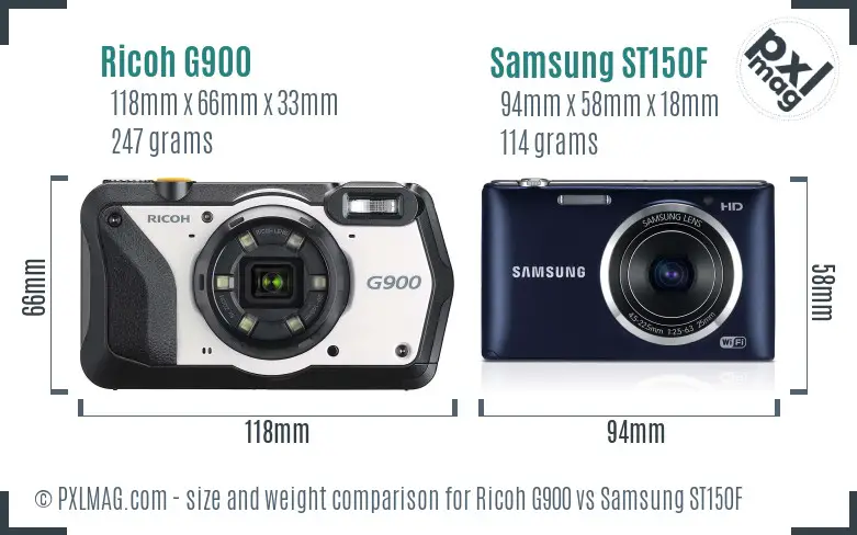 Ricoh G900 vs Samsung ST150F size comparison