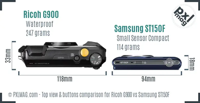 Ricoh G900 vs Samsung ST150F top view buttons comparison