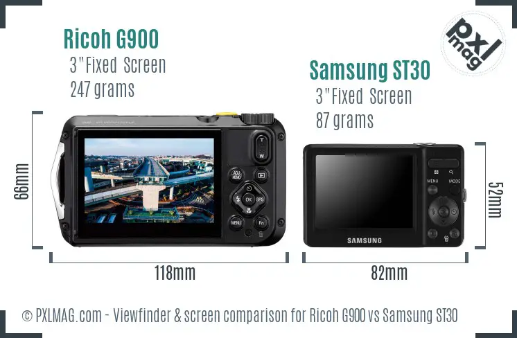 Ricoh G900 vs Samsung ST30 Screen and Viewfinder comparison