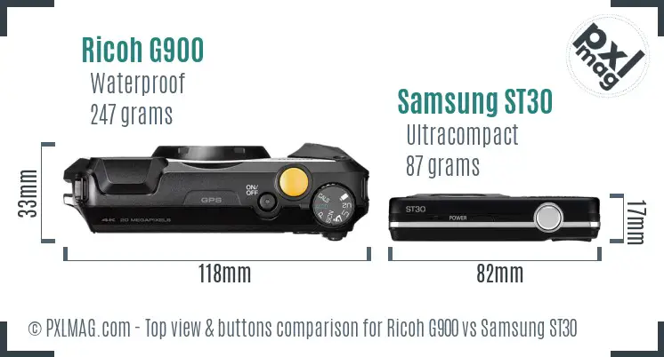 Ricoh G900 vs Samsung ST30 top view buttons comparison