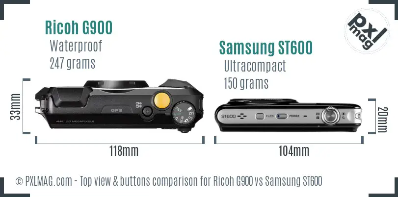 Ricoh G900 vs Samsung ST600 top view buttons comparison