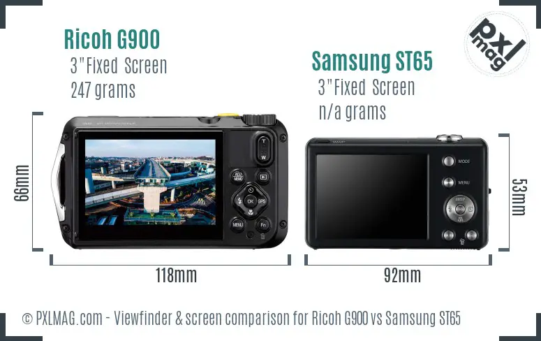 Ricoh G900 vs Samsung ST65 Screen and Viewfinder comparison
