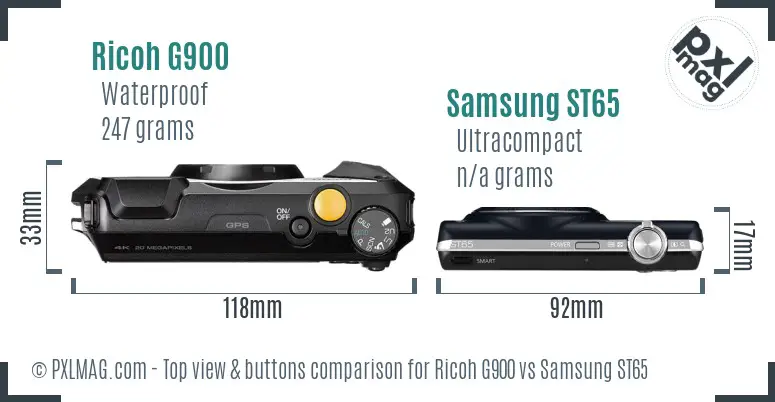 Ricoh G900 vs Samsung ST65 top view buttons comparison