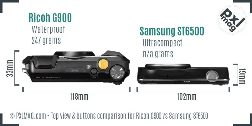 Ricoh G900 vs Samsung ST6500 top view buttons comparison