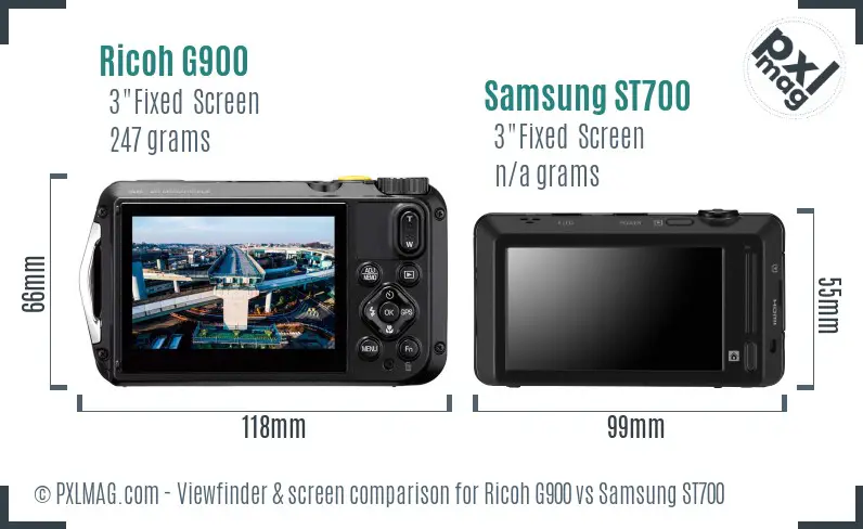 Ricoh G900 vs Samsung ST700 Screen and Viewfinder comparison