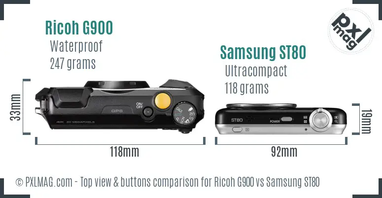 Ricoh G900 vs Samsung ST80 top view buttons comparison