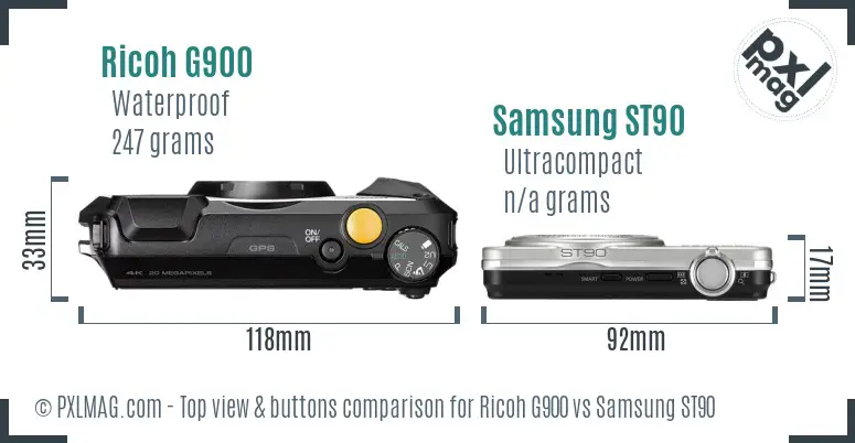 Ricoh G900 vs Samsung ST90 top view buttons comparison