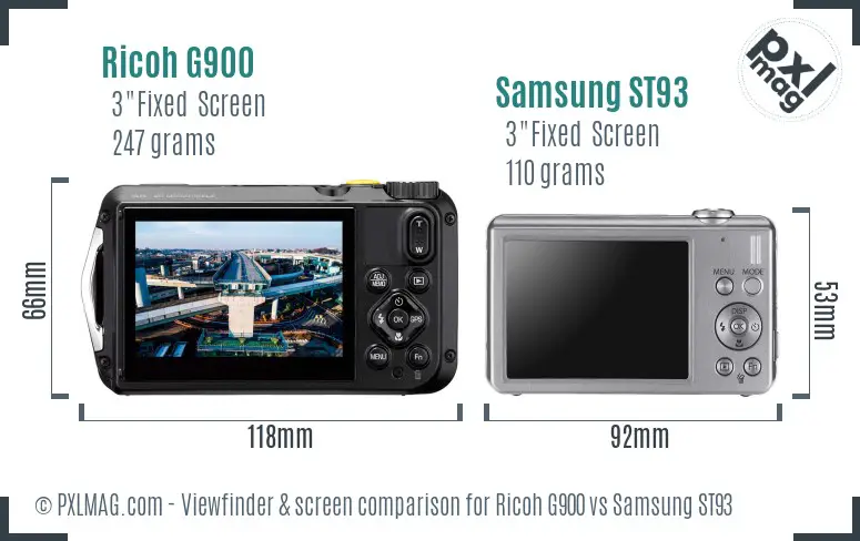 Ricoh G900 vs Samsung ST93 Screen and Viewfinder comparison