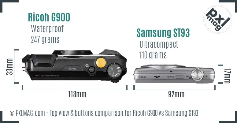 Ricoh G900 vs Samsung ST93 top view buttons comparison