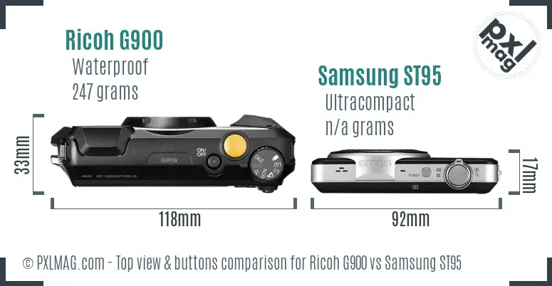 Ricoh G900 vs Samsung ST95 top view buttons comparison