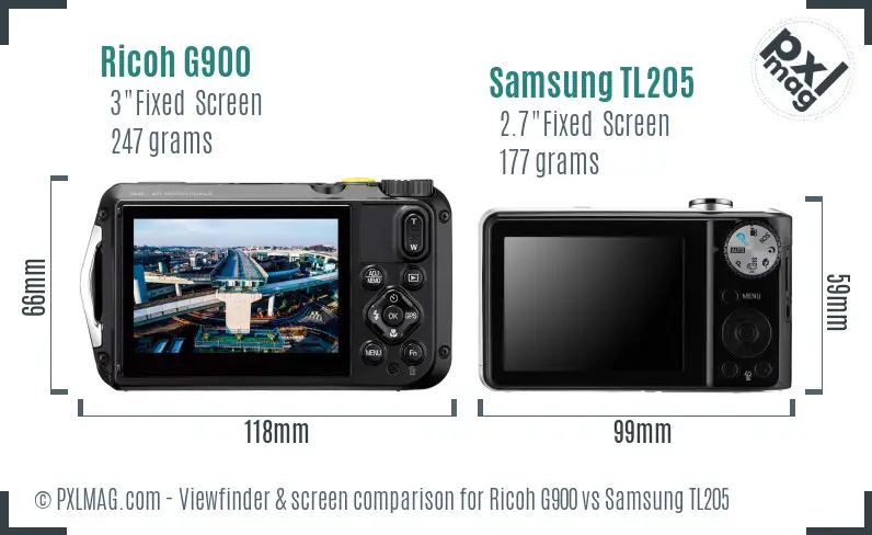 Ricoh G900 vs Samsung TL205 Screen and Viewfinder comparison