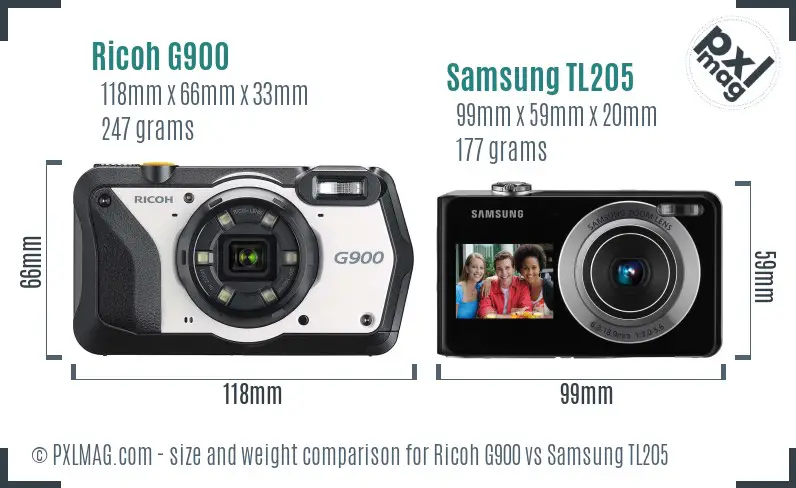 Ricoh G900 vs Samsung TL205 size comparison