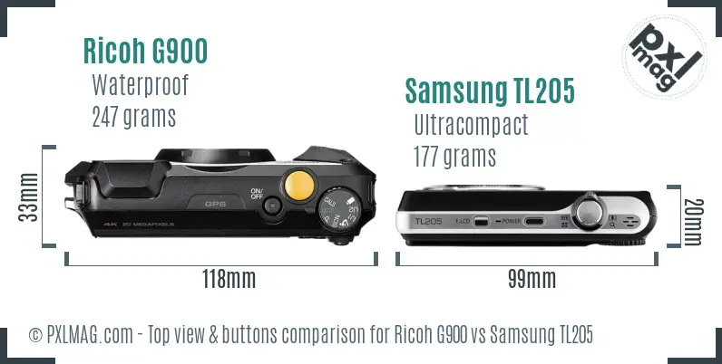 Ricoh G900 vs Samsung TL205 top view buttons comparison