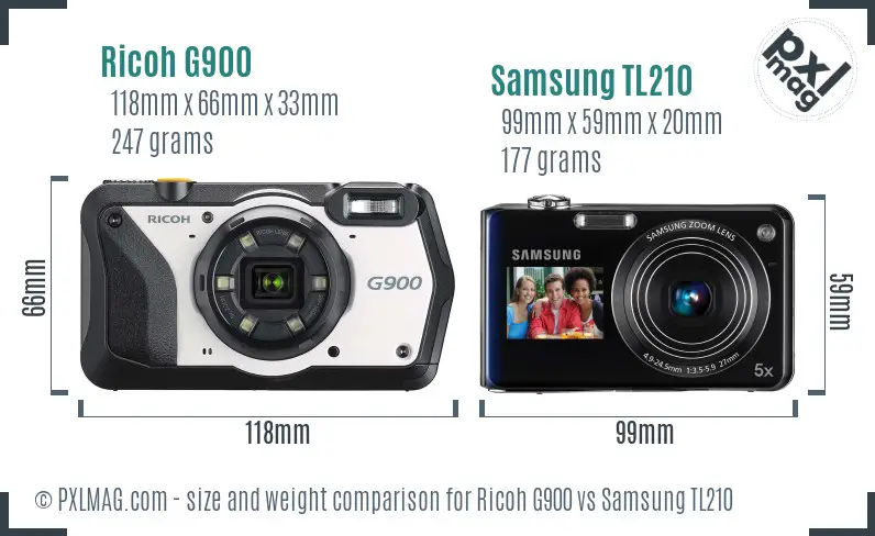 Ricoh G900 vs Samsung TL210 size comparison