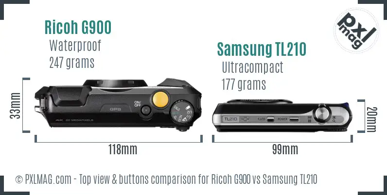 Ricoh G900 vs Samsung TL210 top view buttons comparison