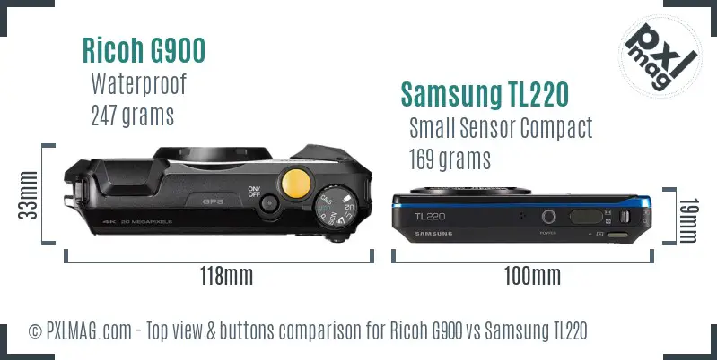 Ricoh G900 vs Samsung TL220 top view buttons comparison