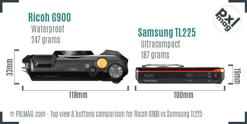 Ricoh G900 vs Samsung TL225 top view buttons comparison
