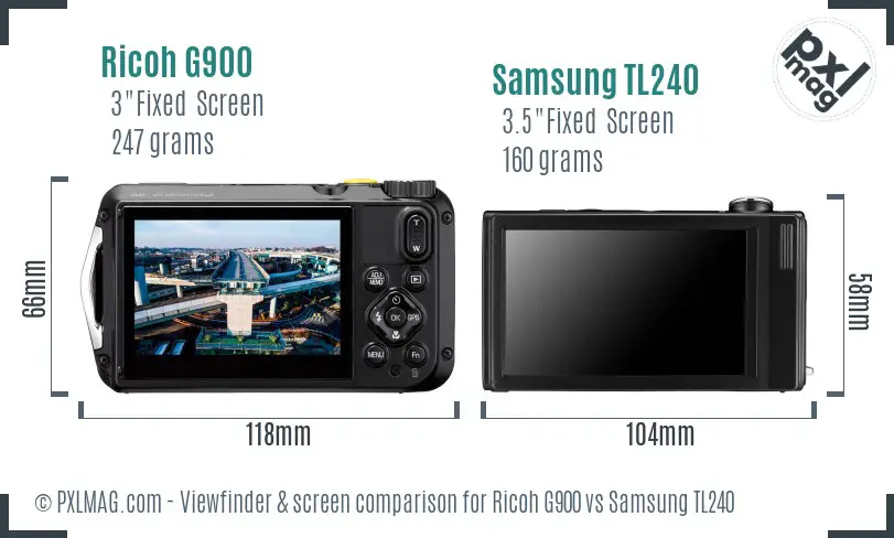 Ricoh G900 vs Samsung TL240 Screen and Viewfinder comparison