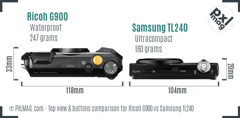 Ricoh G900 vs Samsung TL240 top view buttons comparison