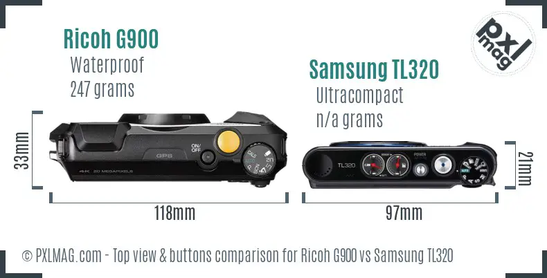Ricoh G900 vs Samsung TL320 top view buttons comparison