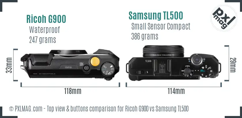 Ricoh G900 vs Samsung TL500 top view buttons comparison