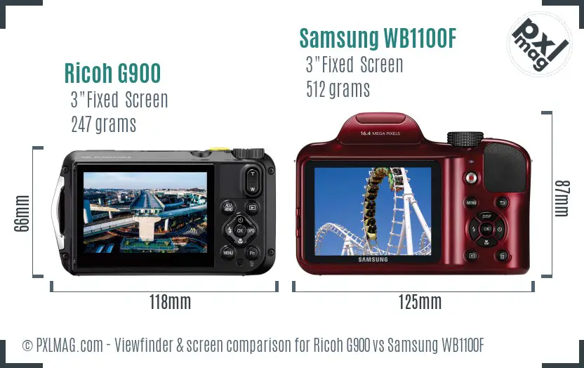 Ricoh G900 vs Samsung WB1100F Screen and Viewfinder comparison