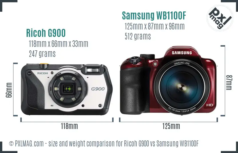 Ricoh G900 vs Samsung WB1100F size comparison