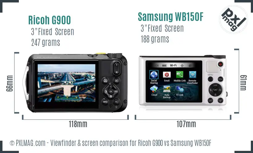 Ricoh G900 vs Samsung WB150F Screen and Viewfinder comparison