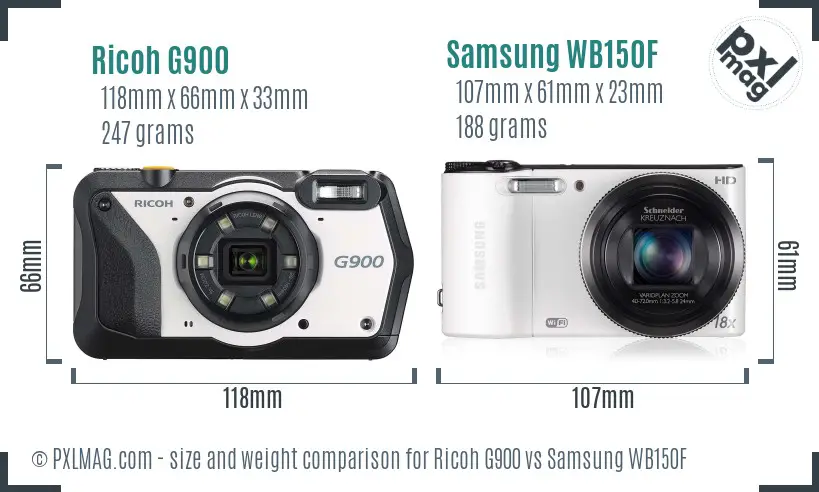 Ricoh G900 vs Samsung WB150F size comparison