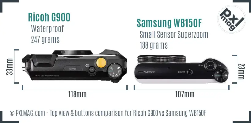 Ricoh G900 vs Samsung WB150F top view buttons comparison