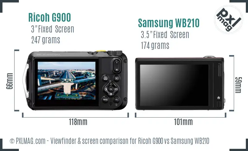 Ricoh G900 vs Samsung WB210 Screen and Viewfinder comparison