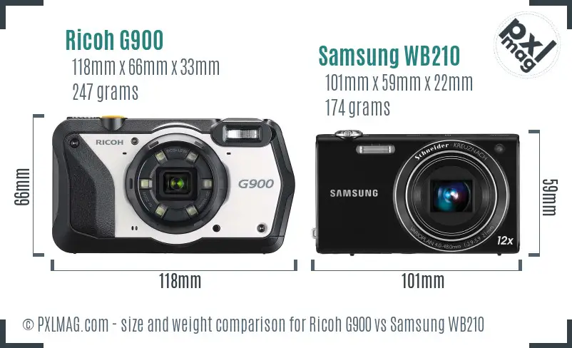 Ricoh G900 vs Samsung WB210 size comparison