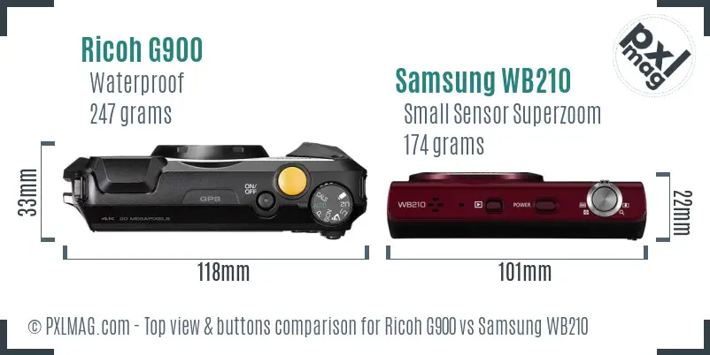 Ricoh G900 vs Samsung WB210 top view buttons comparison