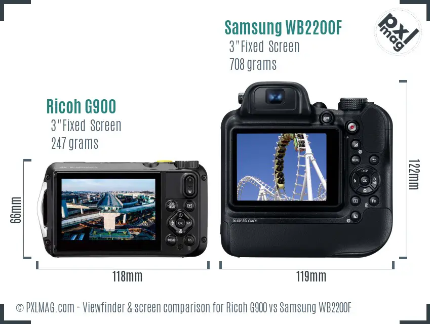 Ricoh G900 vs Samsung WB2200F Screen and Viewfinder comparison