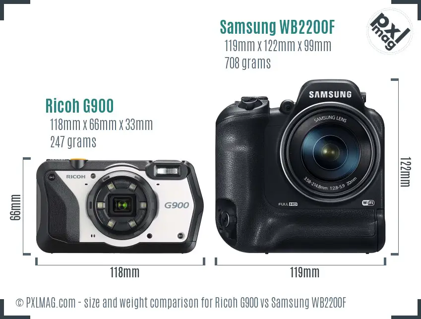 Ricoh G900 vs Samsung WB2200F size comparison