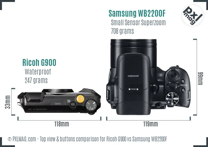 Ricoh G900 vs Samsung WB2200F top view buttons comparison
